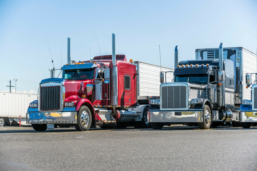 Diesel trucks at service center waiting to be serviced